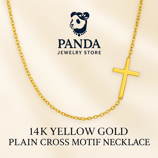 🍒14k Yellow Gold Plain Cross Motif Necklace