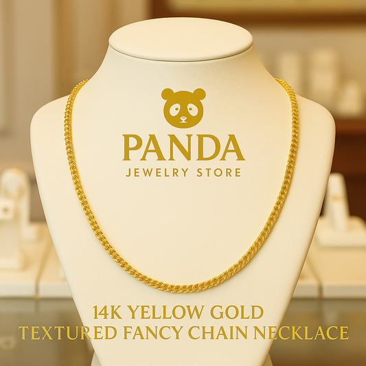 🌹14k Yellow Gold High Polish The Textured Fancy Chain Necklace (4mm)