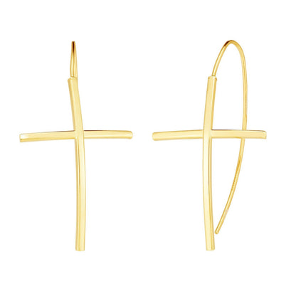 🌟14K Yellow Gold Cross Thread Drop Earrings