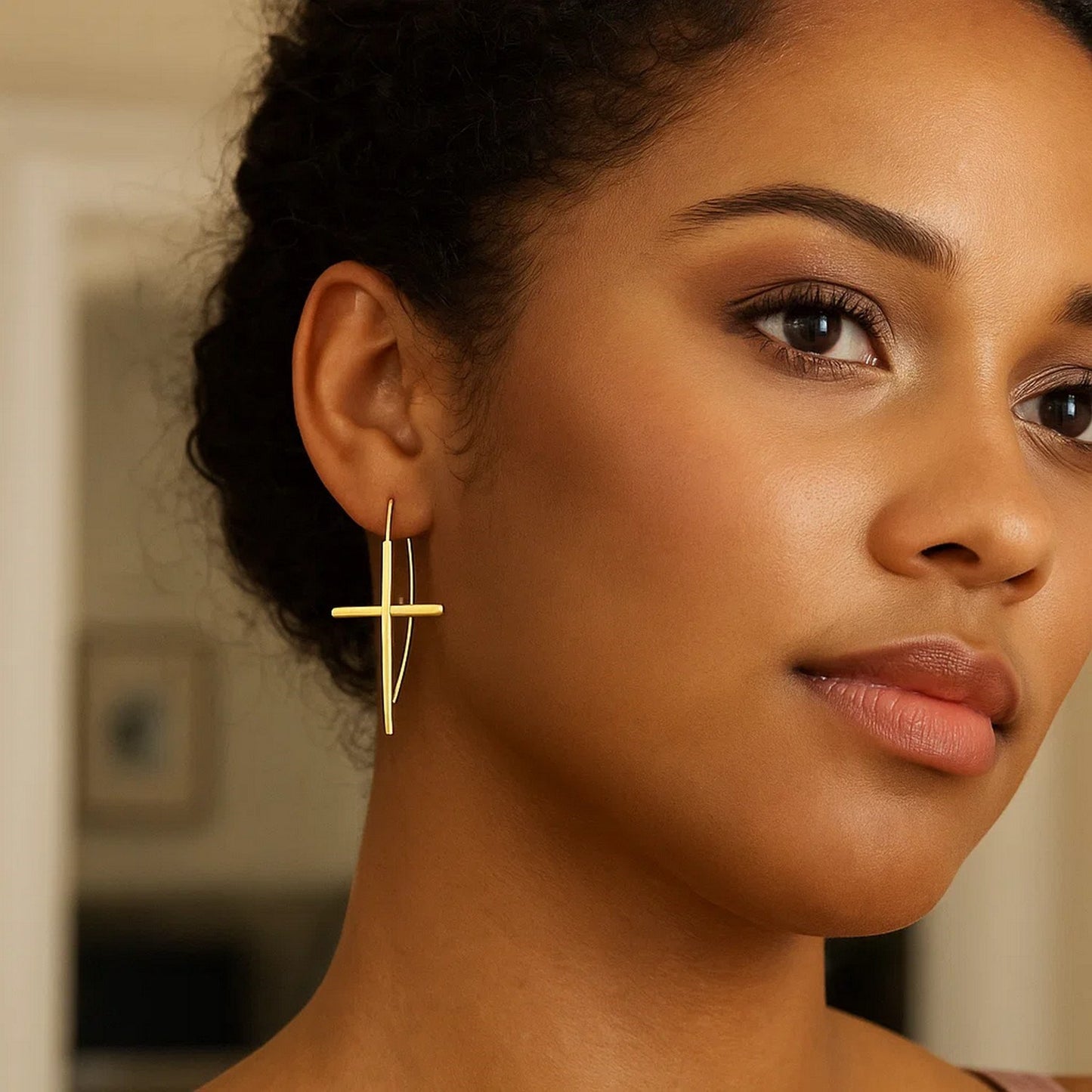 🌟14K Yellow Gold Cross Thread Drop Earrings