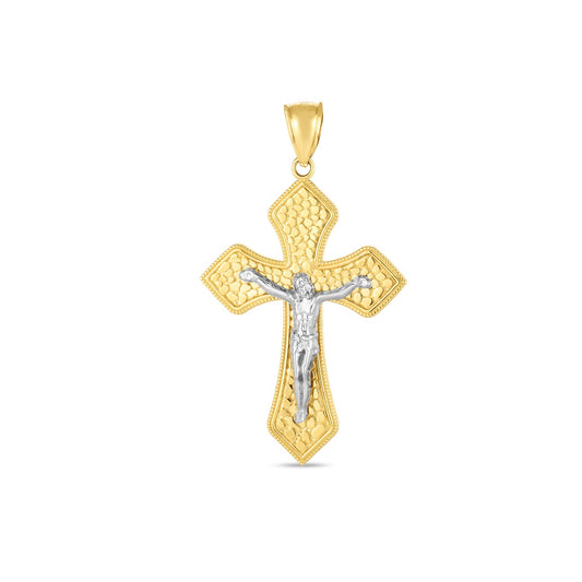 0.14k Two Tone Gold High Polish Diamond Cut Cross Pendant