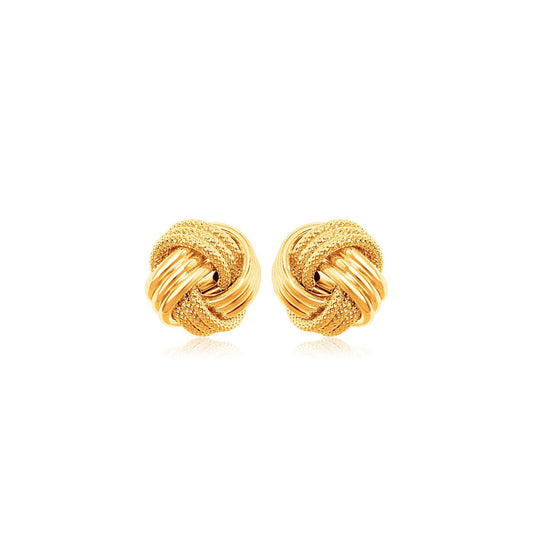 10k Yellow Gold Love Knot with Ridge Texture Earrings