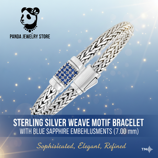 💙Sterling Silver Weave Motif Bracelet with Blue Sapphire Embellishments (7.00 mm)