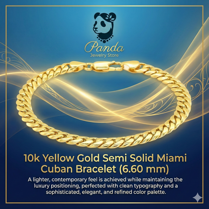 🩷10k Yellow Gold Semi Solid Miami Cuban Bracelet (6.60 mm)