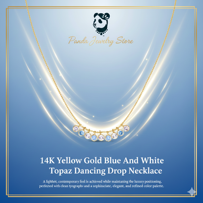 ❄️14K Yellow Gold Blue And White Topaz Dancing Drop Necklace