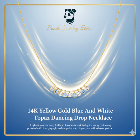❄️14K Yellow Gold Blue And White Topaz Dancing Drop Necklace