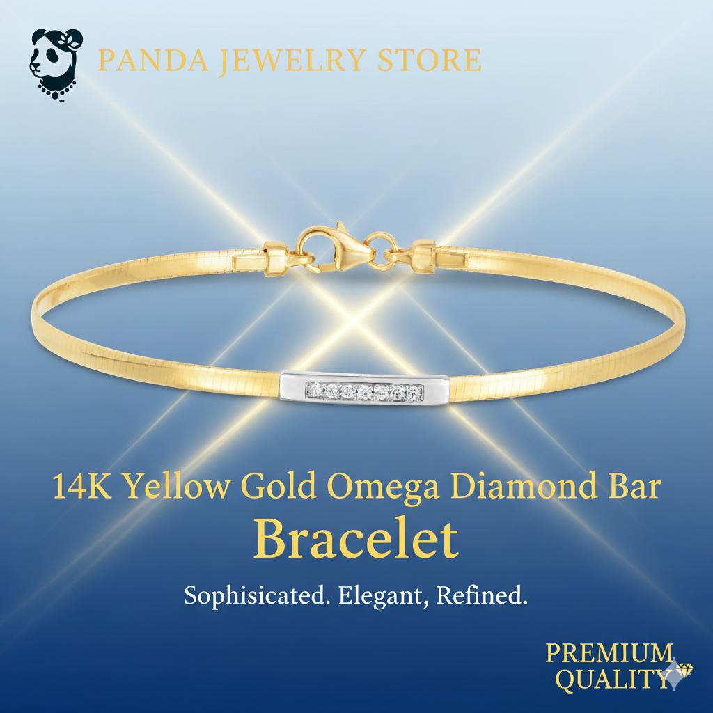 💎14K Yellow Gold Omega Diamond Bar Bracelet