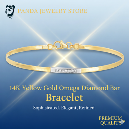 💎14K Yellow Gold Omega Diamond Bar Bracelet