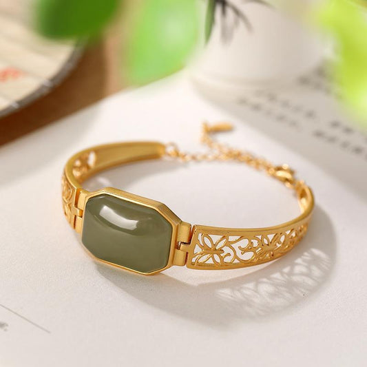 Original S925 Sterling Silver Gold-plated Hetian Vintage Bracelet