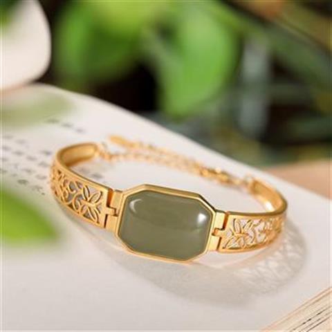 Original S925 Sterling Silver Gold-plated Hetian Vintage Bracelet