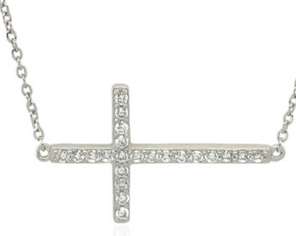 Sterling Silver Cross Bracelet with Cubic Zirconias