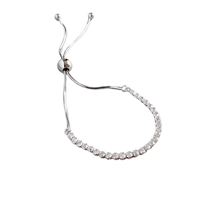Fashion Simple CZ Beads 925 Sterling Silver Adjustable Bracelet