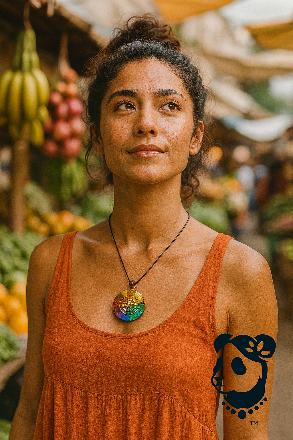 Vibrant Chakra Healing Necklace with Gold Spiral Coil – Natural Energy Amulet