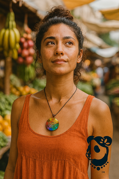 Vibrant Chakra Healing Necklace with Gold Spiral Coil – Natural Energy Amulet
