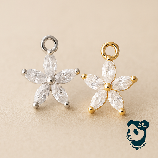 Sparkling CZ star flower pendant in sterling silver and gold plating