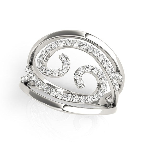 Silver diamond ring with zodiac symbol and clear stones on a white background
