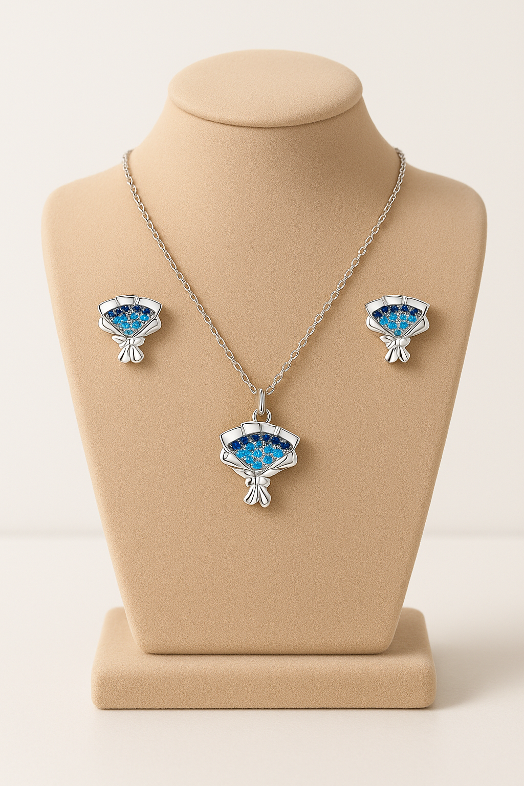 Elegant Blue Cubic Zirconia Flower Bouquet Set for Women – 925 Silver
