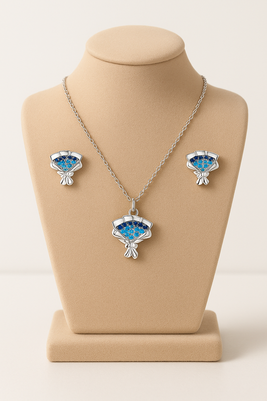 🩷🩷Elegant Blue Cubic Zirconia Flower Bouquet Set for Women – 925 Silver "Bundle"