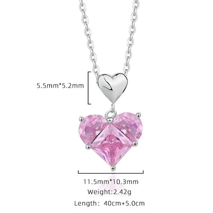 White Gold Pink Heart Pendant Necklace