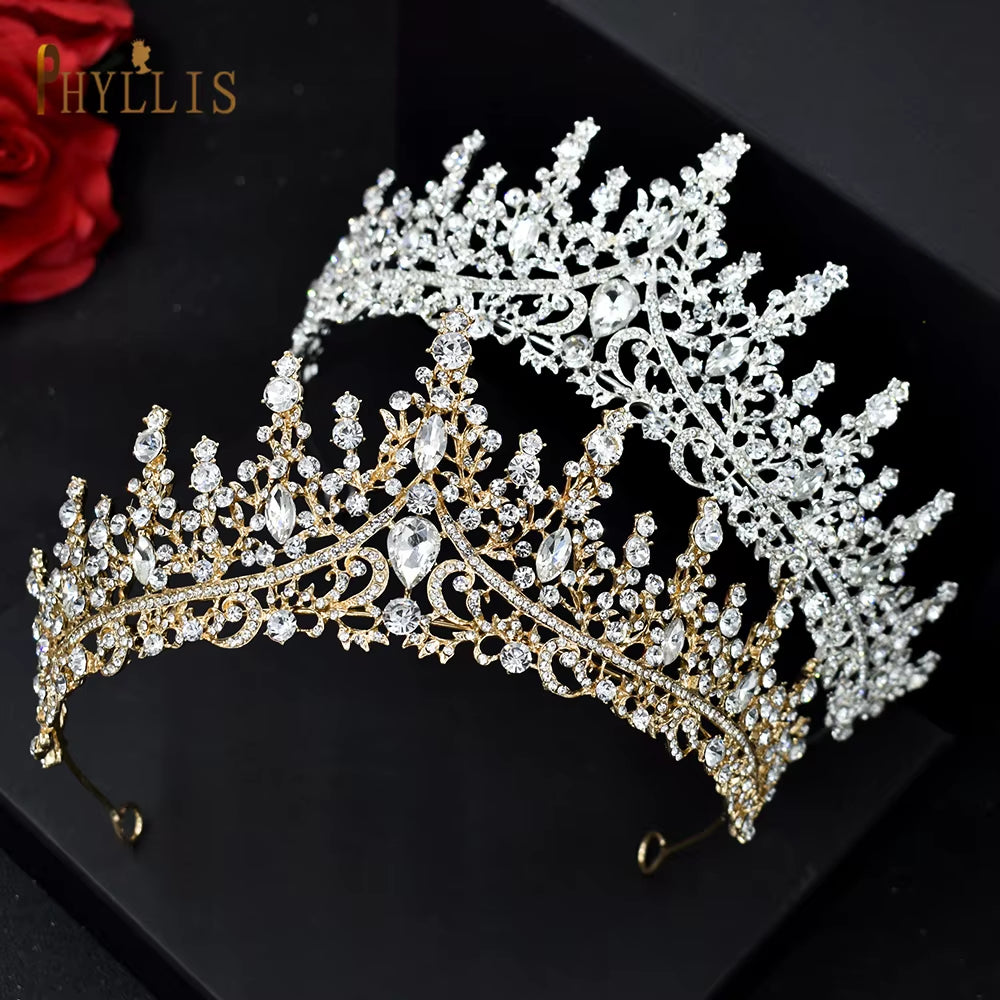 A158 New Golden Bride Crown Princess Headwear Birthday Rhinestone Headband Wedding Hair Jewelry Bridal Tiaras Vintage Headpieces