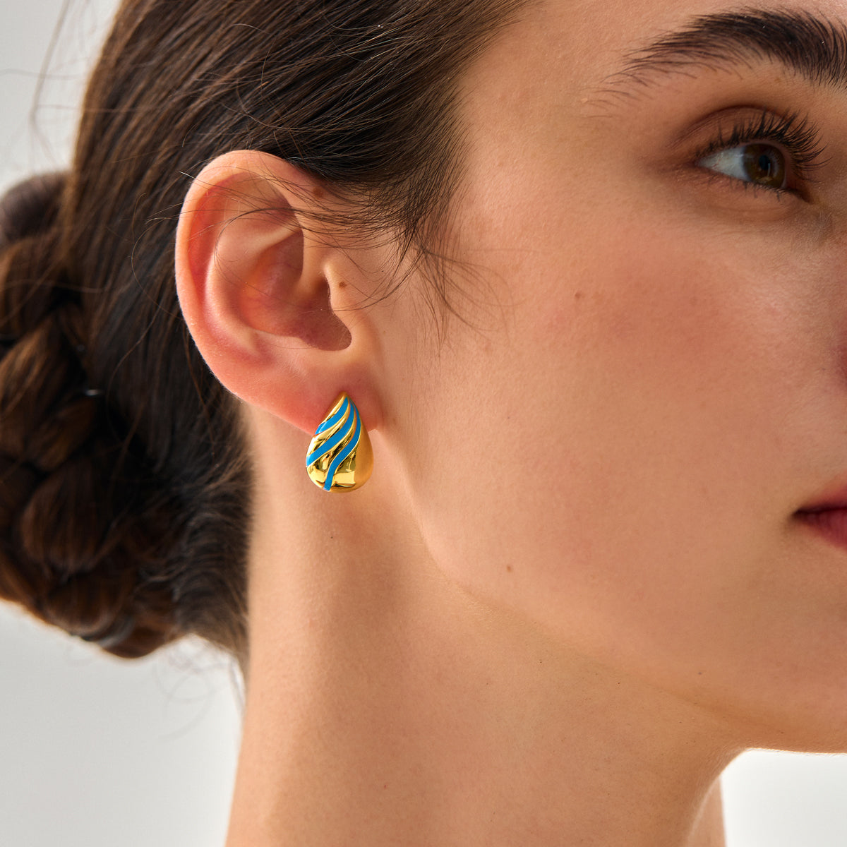 Elegant Gold & Blue Teardrop Earrings – Lightweight 999 Silver Electroformed Design