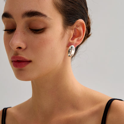 🌹Women Fashion Jewelry Artistic 999 Pure Silver Huge Facial Oval Simple Portrait Electroforming Hollow Statement Earrings