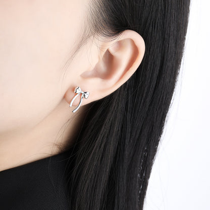 💙Women Minimalist French Style Elegant Bowknot Tassel Design S925 Sterling Silver Drop Earrings