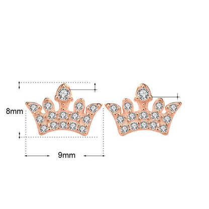Sparkling Crown Stud Earrings – 925 Sterling Silver with CZ Crystals