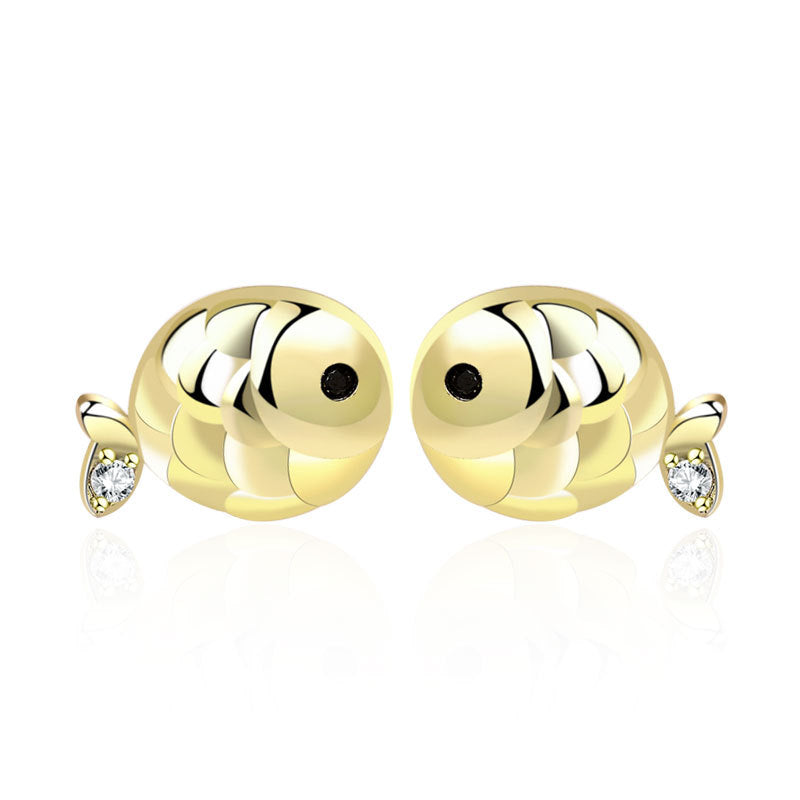 Cute Mini Carp Fish Stud Earrings in 925 Sterling Silver with CZ Accents