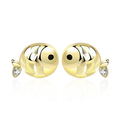 Cute Mini Carp Fish Stud Earrings in 925 Sterling Silver with CZ Accents