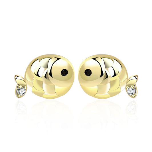 Cute Mini Carp Fish Stud Earrings in 925 Sterling Silver with CZ Accents