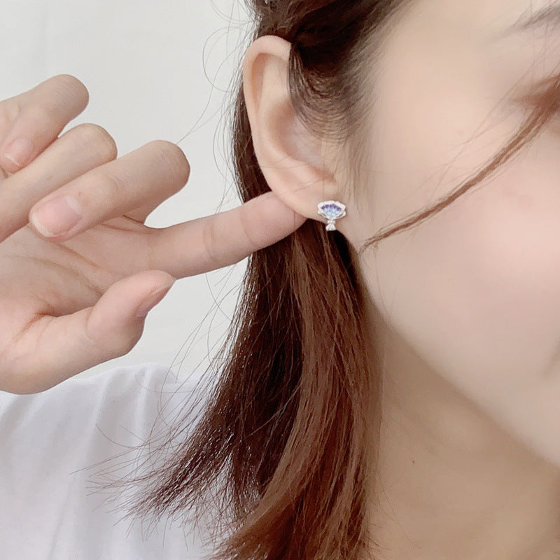 Elegant Blue Cubic Zirconia Flower Bouquet Earrings – 925 Silver