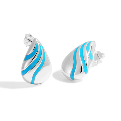 Elegant Gold & Blue Teardrop Earrings – Lightweight 999 Silver Electroformed Design