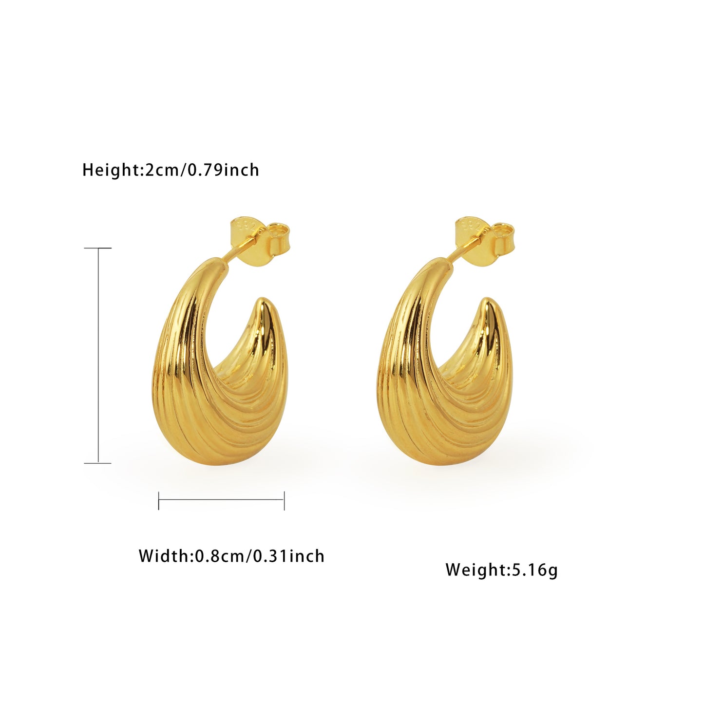 🍎Electroforming Fashion Irregular Strip Pattern Large Light Bold Look Exaggerated Jewelry 999 Sterling Silver Hoop  Earrings