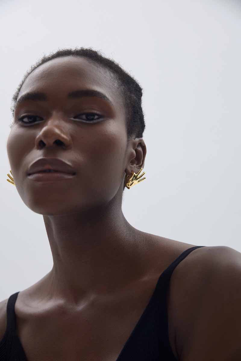 🍷Fine Jewelry Holiday Yellow Gold Plated OK Hand S999 Sterling Silver Electroforming Hollow Light Exaggerated Earrings