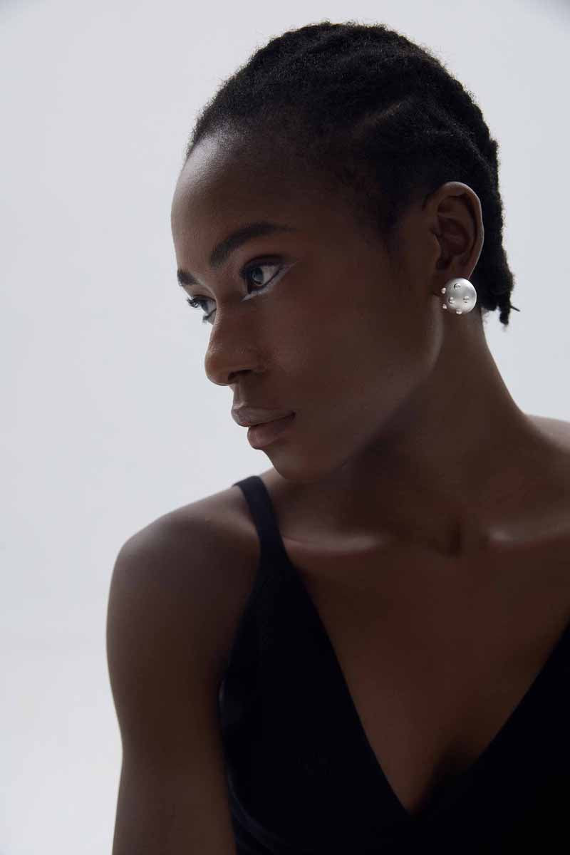 💚Chunky Jewelry Electroforming Lady's Modern Geometry Round Ball with Rivet S999 Sterling Silver Huge Stud Earrings