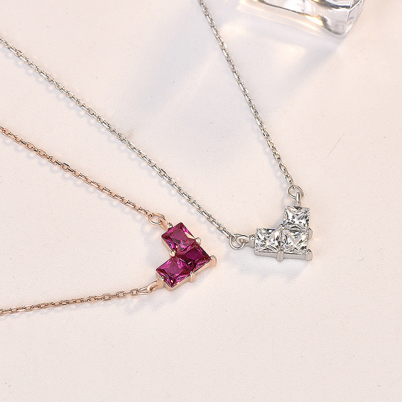 2019 New Square CZ Heart Love 925 Sterling Silver Necklace