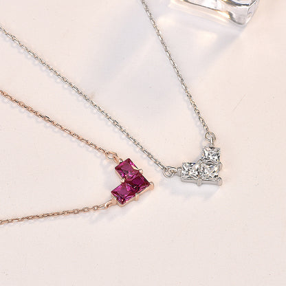 2019 New Square CZ Heart Love 925 Sterling Silver Necklace
