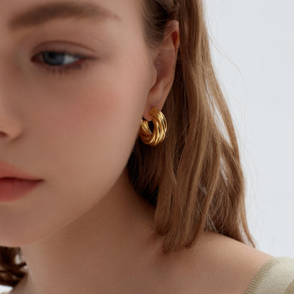 ✨Exaggerated Hollow Chunky Electroforming Elegant Twisted 999 Sterling Silver Statement Jewelry Mini Round Hoop Earrings