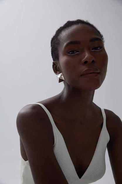 🍎Fine Jewelry Electroforming Women Hypoallergenic S999 Sterling Silver Geometric Gold Silver Tone Origami Pyramid Earrings