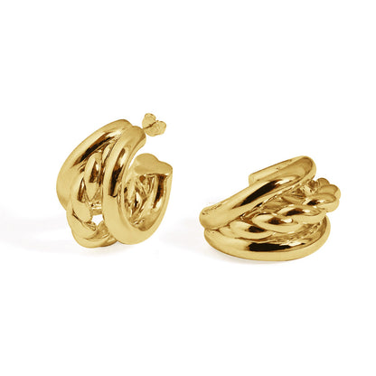 🩷Geometry Round Three Twisted Tube S999 Sterling Silver Huggie Hoop Earrings (Pre-Sale)