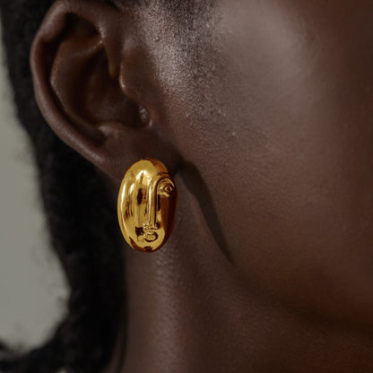 🌹Women Fashion Jewelry Artistic 999 Pure Silver Huge Facial Oval Simple Portrait Electroforming Hollow Statement Earrings