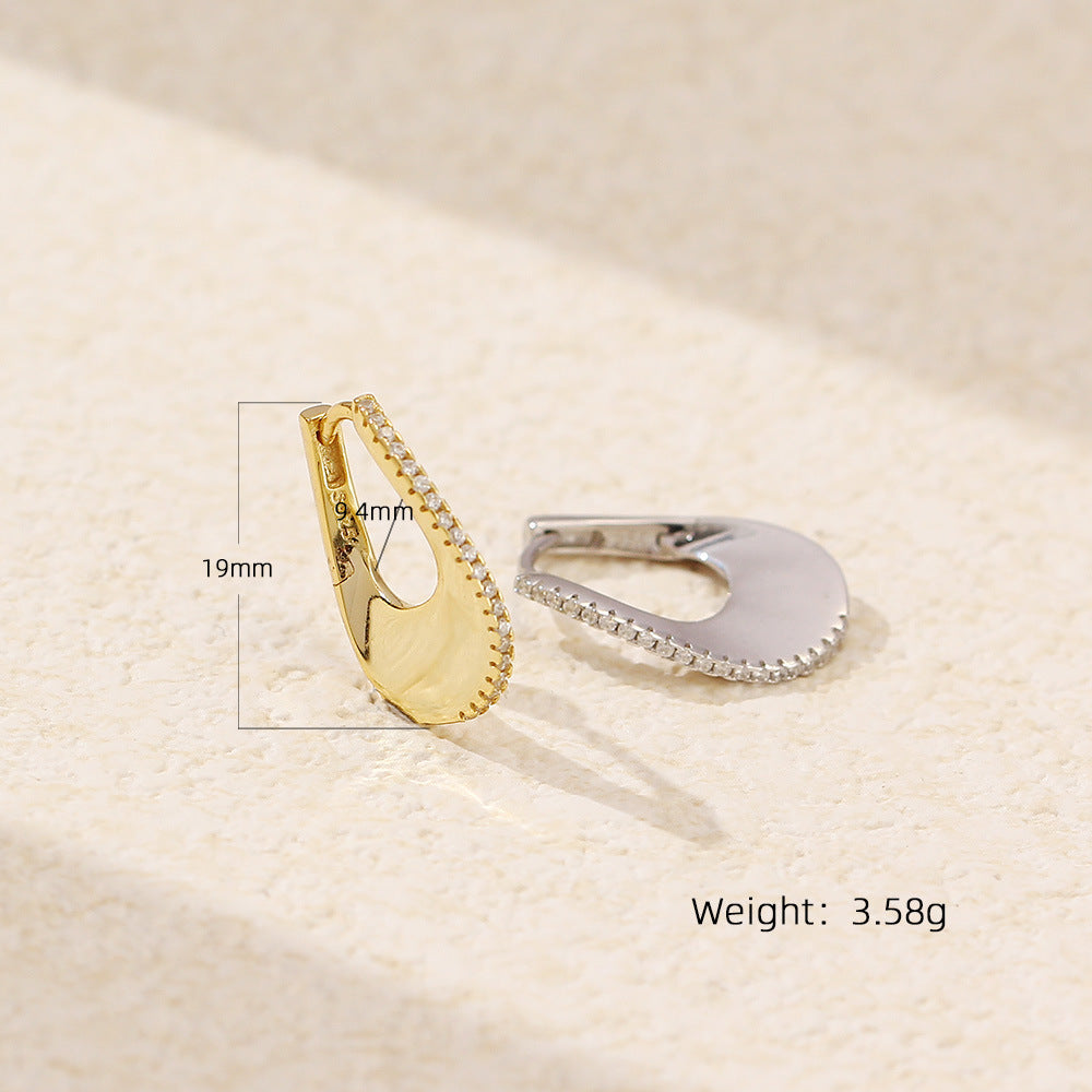 Luxury 925 Gold-Plated U-Shaped Hoop Earrings with Sparkling Stones