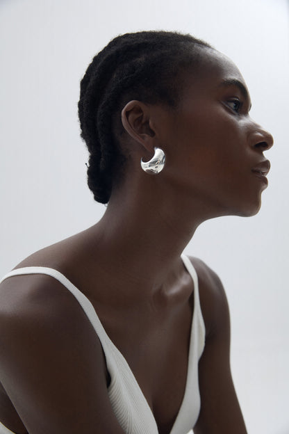 🌟Fine Jewelry Women Crescent Moon Classic Minimalist Chunky S999 Steling Silver Electroforming Gold Plated Statement Earrings