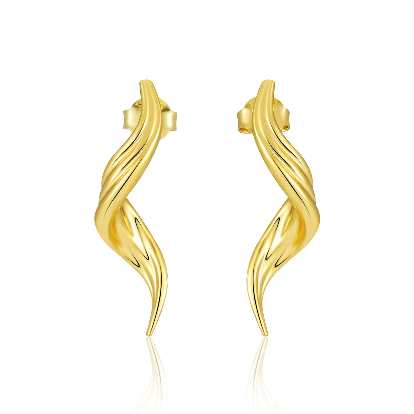 Gold spiral earrings on a white background