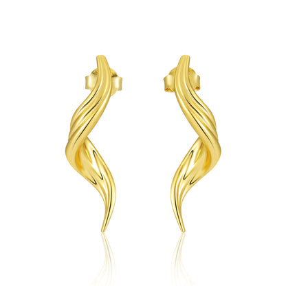 Gold spiral earrings on a white background