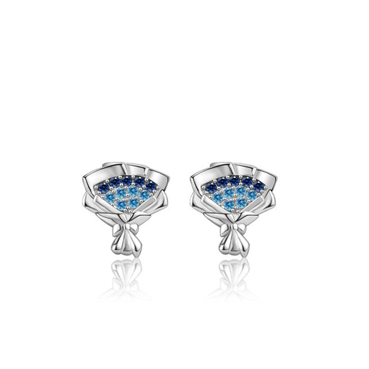 Elegant Blue Cubic Zirconia Flower Bouquet Earrings – 925 Silver