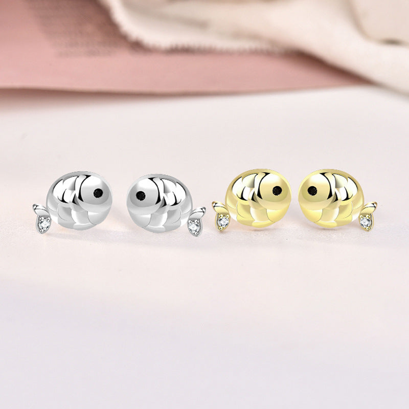 Cute Mini Carp Fish Stud Earrings in 925 Sterling Silver with CZ Accents
