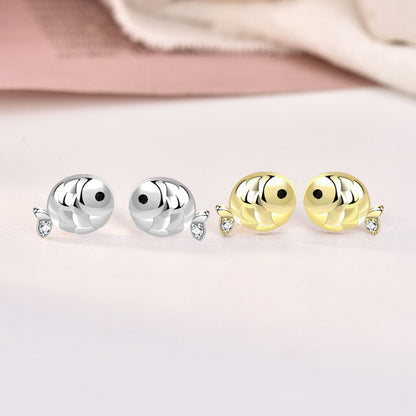 Cute Mini Carp Fish Stud Earrings in 925 Sterling Silver with CZ Accents