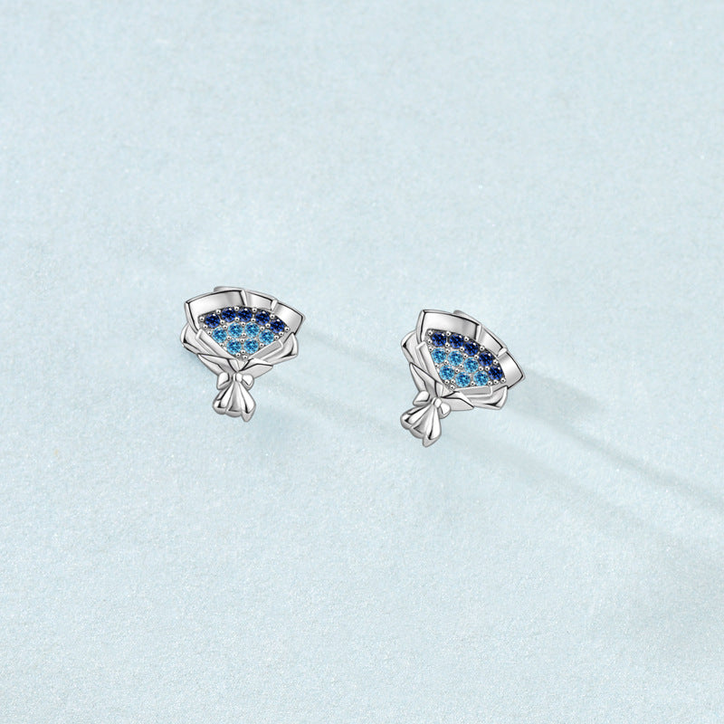 Elegant Blue Cubic Zirconia Flower Bouquet Set for Women – 925 Silver